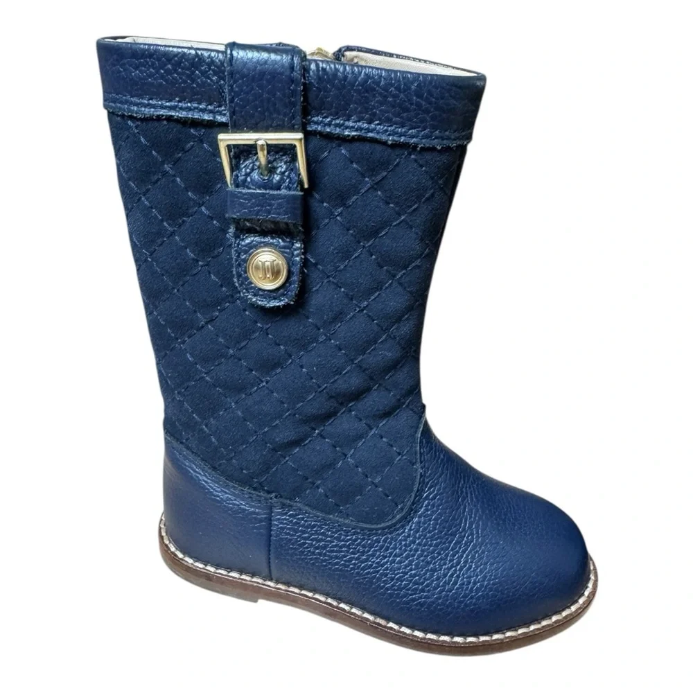 Janie and Jack Toddler Girls Riding Boots 7 Navy‎ Blue Leather Quilted Shaft
